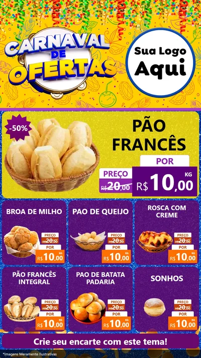 Modelo de Rede Social para Stories com o tema Carnaval de Ofertas para Padaria