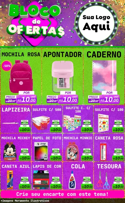 Modelo de Encarte para Encarte Grande com o tema Bloco de Ofertas para Papelaria