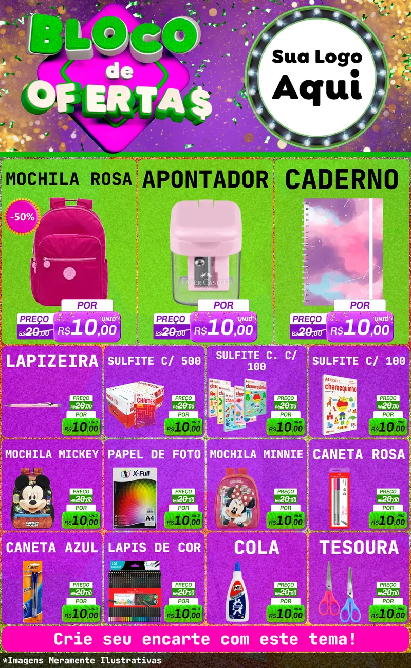 Modelo de Encarte para Encarte Grande com o tema Bloco de Ofertas para Papelaria