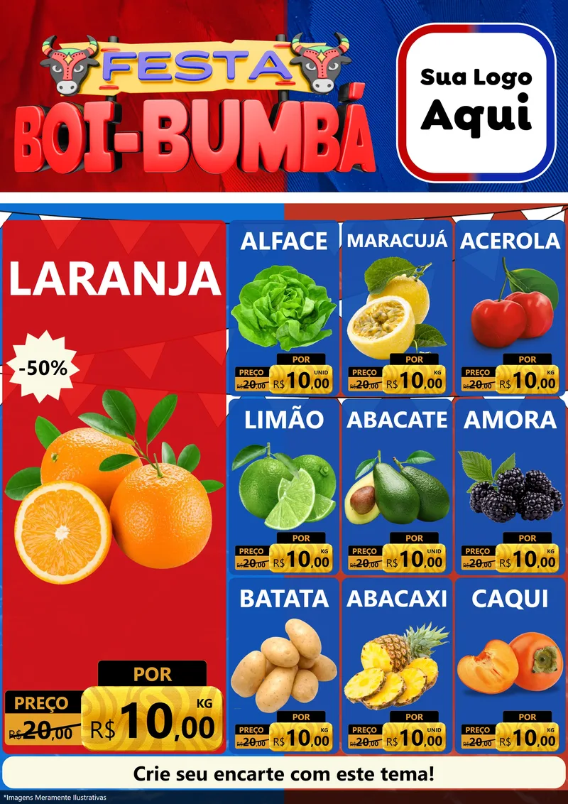 Modelo de Encarte para Encarte A4 Vertical com o tema Festa Boi Bumbá para Hortifrúti