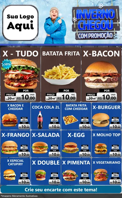 Modelo de Encarte para Encarte Grande com o tema Inverno Chegou Com Promoção para Hamburgueria