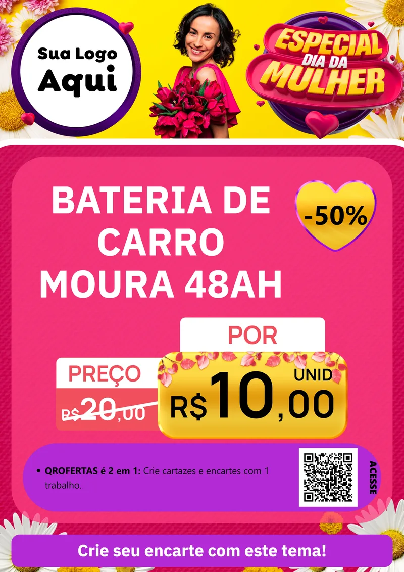 Modelo de Cartaz para Cartaz A4 Vertical com o tema Especial Dia da Mulher para Baterias Elétricas