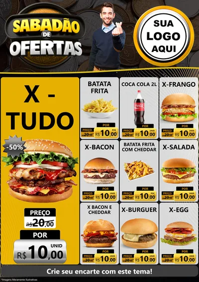 Modelo de Encarte para Encarte A4 Vertical com o tema Sabadão de Ofertas para Hamburgueria