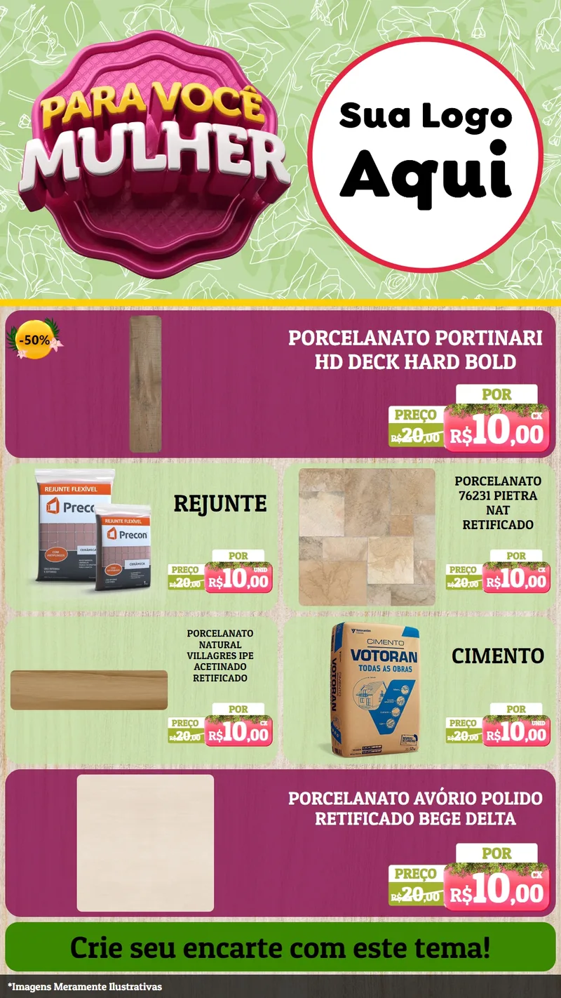 Modelo de TV para TV Vertical com o tema Para Você Mulher para Pisos e revestimentos
