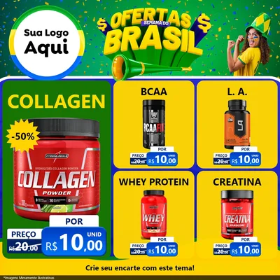 Modelo de Rede Social para Feed Facebook com o tema Ofertas Semana do Brasil para Suplementos alimentares