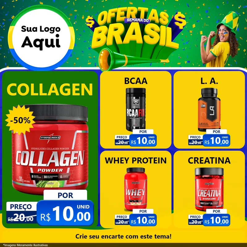 Modelo de Rede Social para Feed Facebook com o tema Ofertas Semana do Brasil para Suplementos alimentares