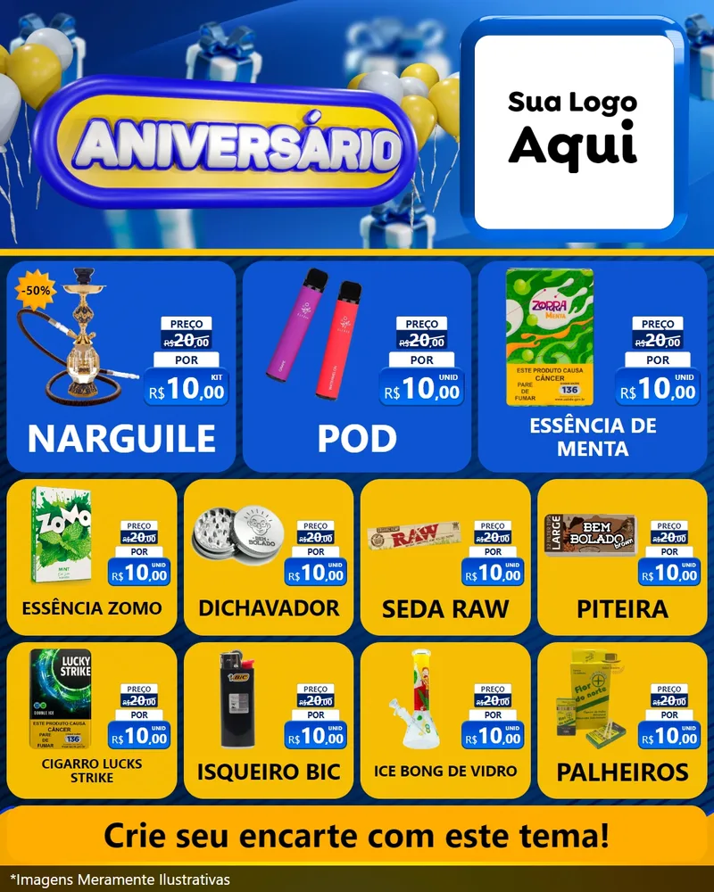 Modelo de Rede Social para Feed Instagram com o tema Aniversário para Tabacaria