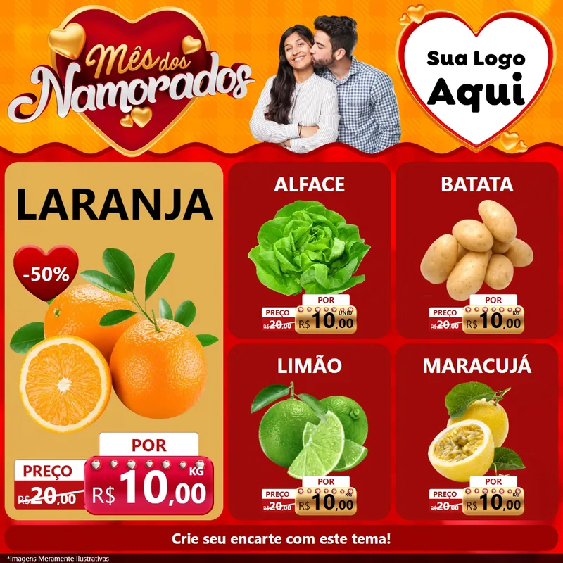 Modelo de Rede Social para Feed Facebook com o tema Mês dos Namorados para Hortifrúti