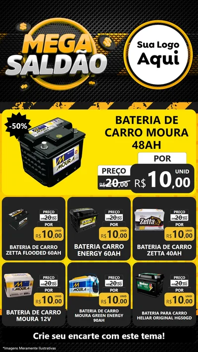 Modelo de Rede Social para Stories com o tema Mega Saldão para Baterias Elétricas