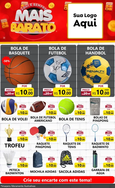 Modelo de Encarte para Encarte Grande com o tema Mais Barato para Artigos Esportivos