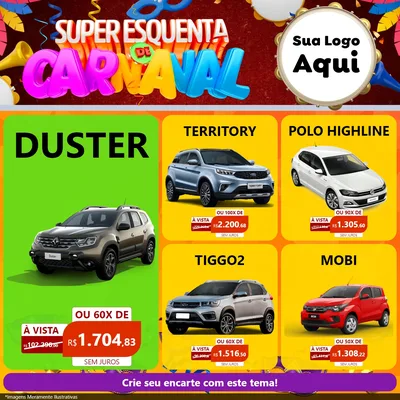 Modelo de Rede Social para Feed Facebook com o tema Super Esquenta de Carnaval para Concessionaria de Carros