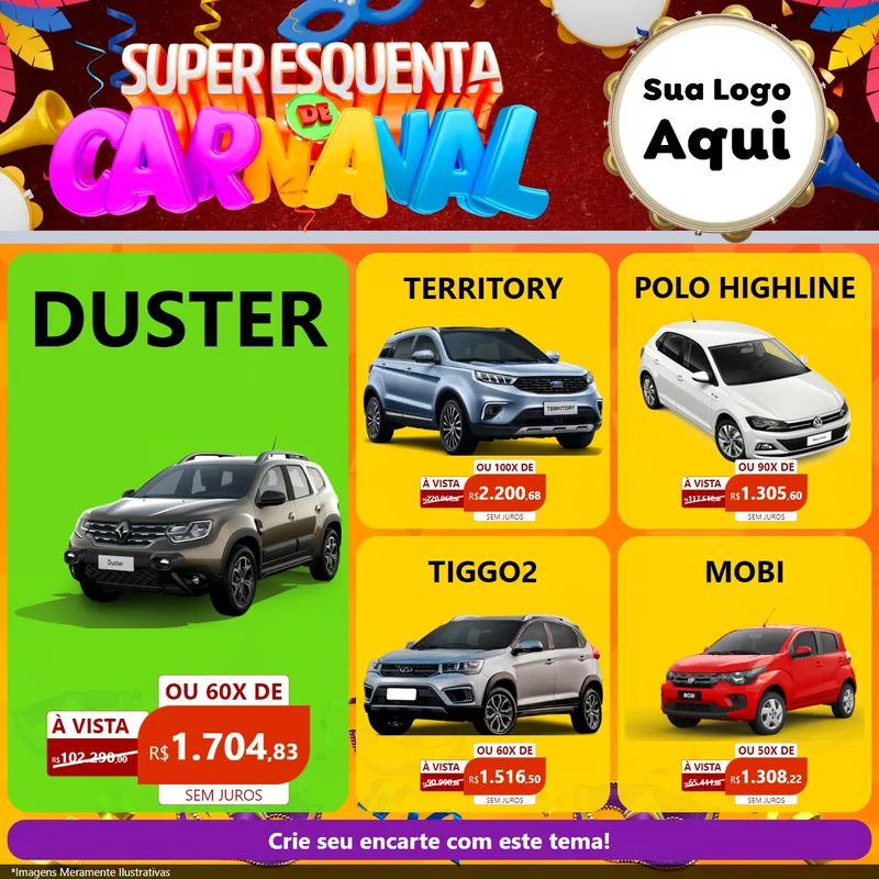 Modelo de Rede Social para Feed Facebook com o tema Super Esquenta de Carnaval para Concessionaria de Carros
