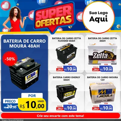 Modelo de Rede Social para Feed Facebook com o tema Super Ofertas para Baterias Elétricas