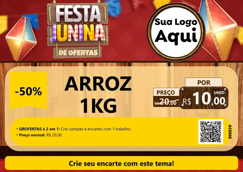 Modelo de Cartaz para Cartaz A4 Horizontal com o tema Festa Junina de Ofertas para Supermercado