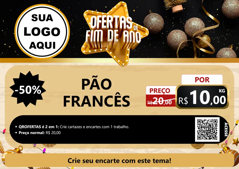 Modelo de Cartaz para Cartaz A4 Horizontal com o tema Ofertas de Fim de Ano para Padaria