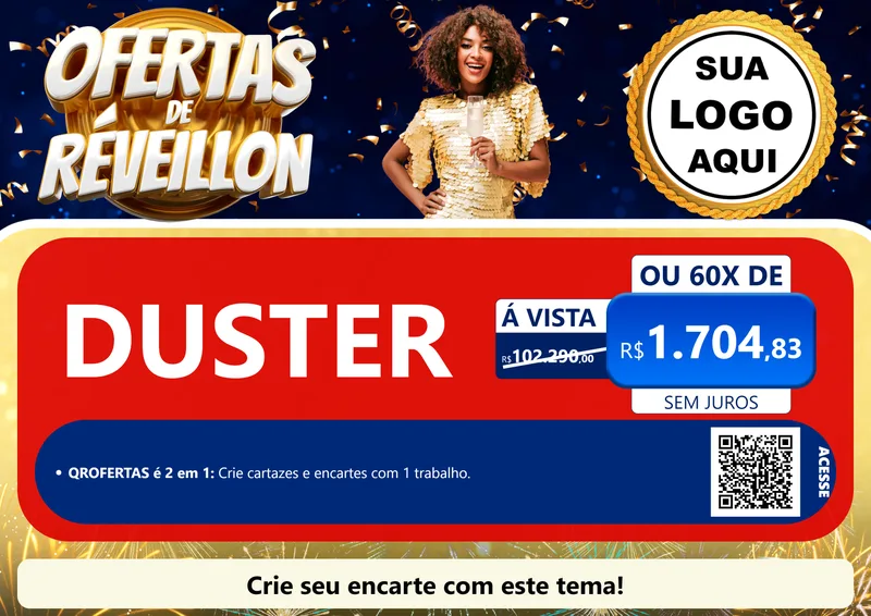 Modelo de Cartaz para Cartaz A4 Horizontal com o tema Ofertas de Réveillon para Concessionaria de Carros