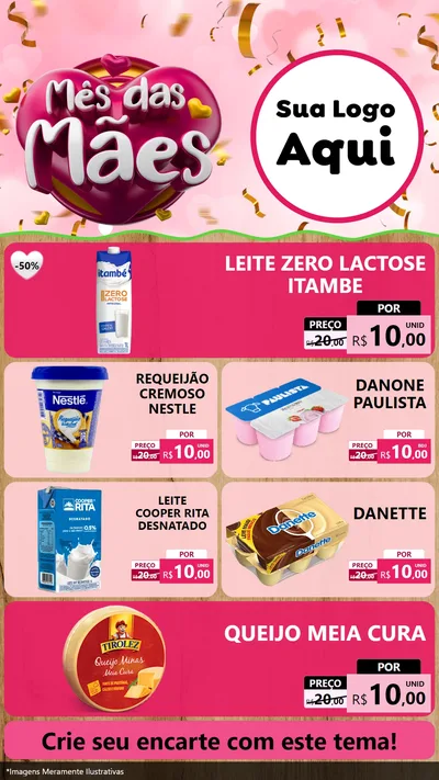 Modelo de TV para TV Vertical com o tema Mês das Mães para Frios e Laticínios