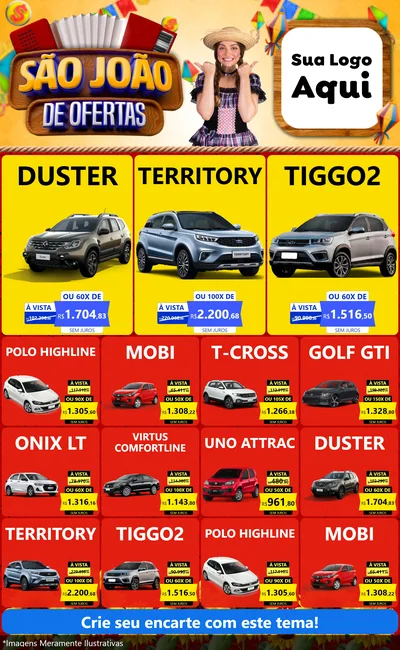Modelo de Encarte para Encarte Grande com o tema São João de Ofertas para Concessionaria de Carros