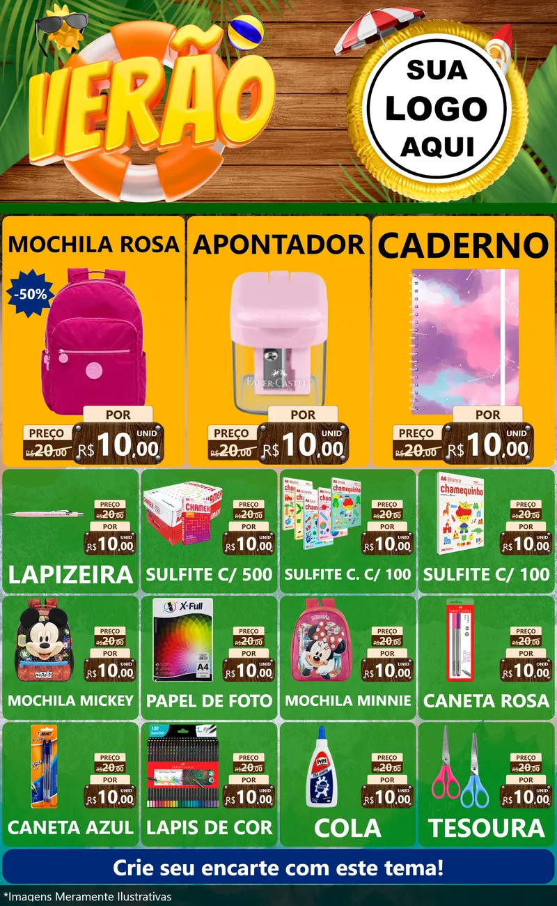 Modelo de Encarte para Encarte Grande com o tema Verão para Papelaria
