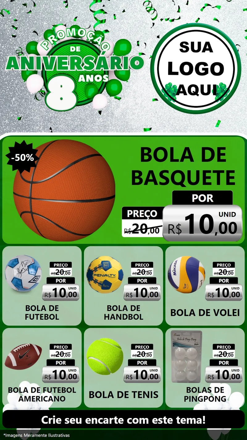 Modelo de Rede Social para Stories com o tema Promoção de Aniversário - 8 Anos para Artigos Esportivos