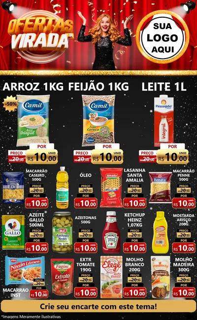 Modelo de Encarte para Encarte Grande com o tema Ofertas da Virada para Supermercado