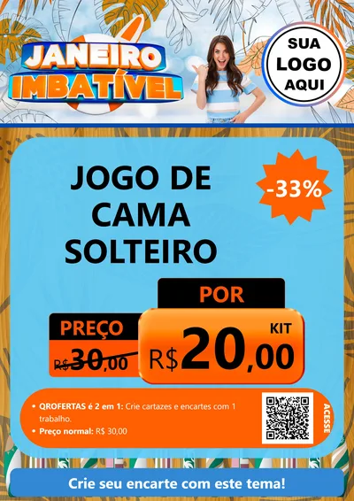 Modelo de Cartaz para Cartaz A4 Vertical com o tema Janeiro Imbatível para Cama, Mesa e Banho