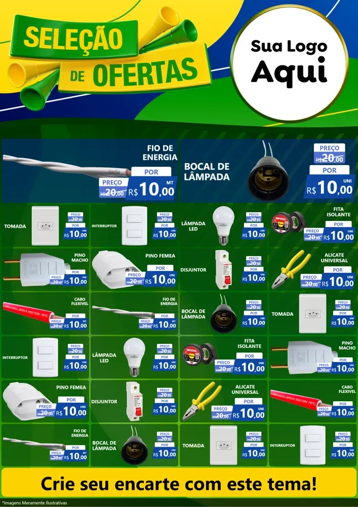 Modelo de Encarte para Encarte A4 Vertical com o tema Seleção de Ofertas - Copa para Materiais Elétricos