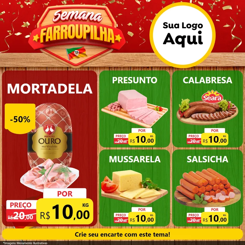 Modelo de Rede Social para Feed Facebook com o tema Semana Farroupilha para Frios e Laticínios