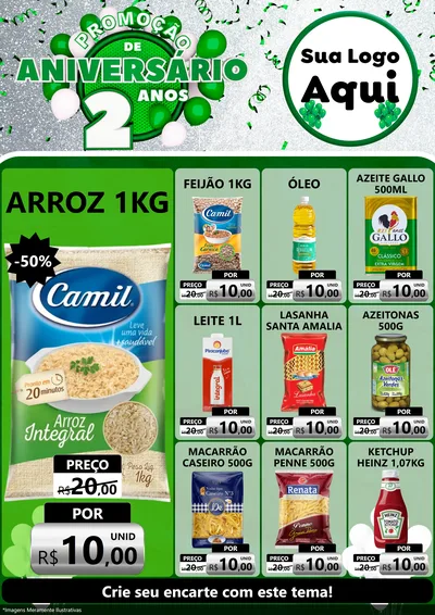 Modelo de Encarte para Encarte A4 Vertical com o tema Promoção de Aniversário - 2 Anos para Supermercado