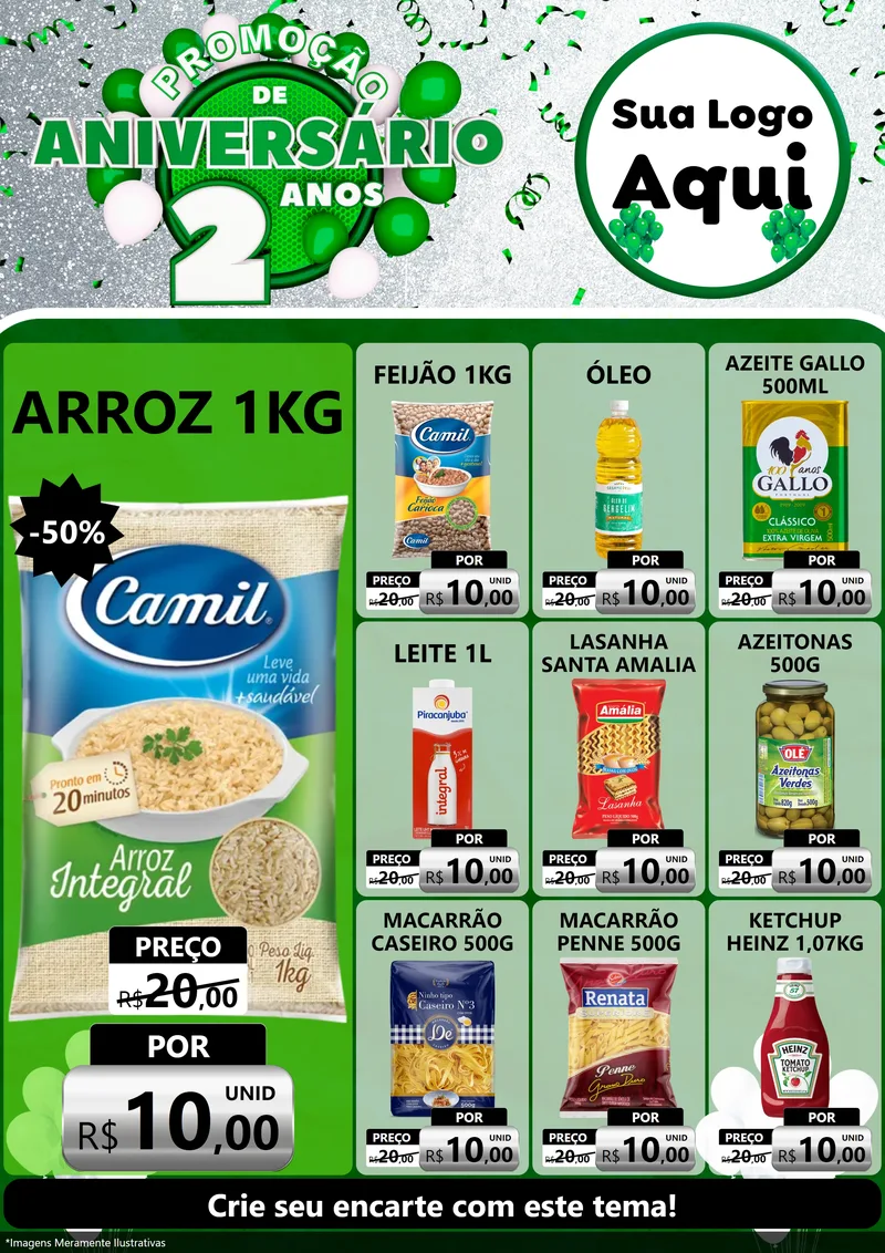 Modelo de Encarte para Encarte A4 Vertical com o tema Promoção de Aniversário - 2 Anos para Supermercado
