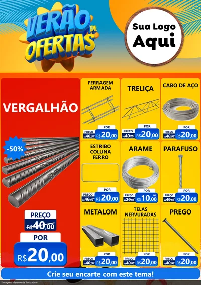 Modelo de Encarte para Encarte A4 Vertical com o tema Verão de Ofertas para Ferragens