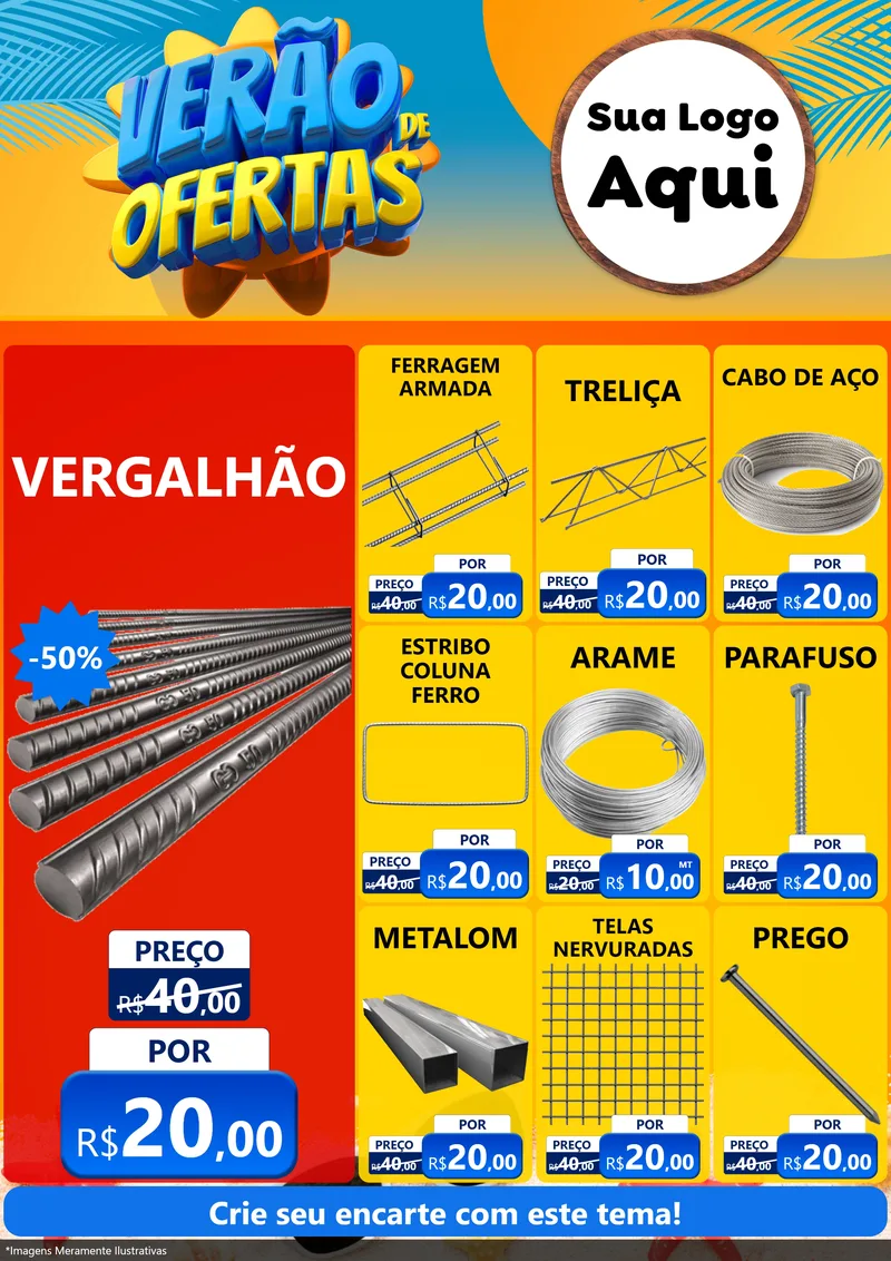 Modelo de Encarte para Encarte A4 Vertical com o tema Verão de Ofertas para Ferragens