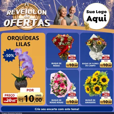 Modelo de Rede Social para Feed Facebook com o tema Réveillon de Ofertas para Floricultura e jardim