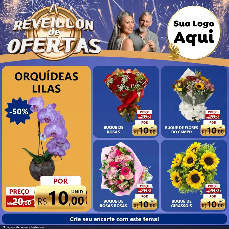 Modelo de Rede Social para Feed Facebook com o tema Réveillon de Ofertas para Floricultura e jardim