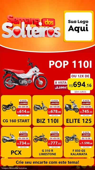 Modelo de Rede Social para Stories com o tema Semana dos Solteiros para Concessionaria de Motos