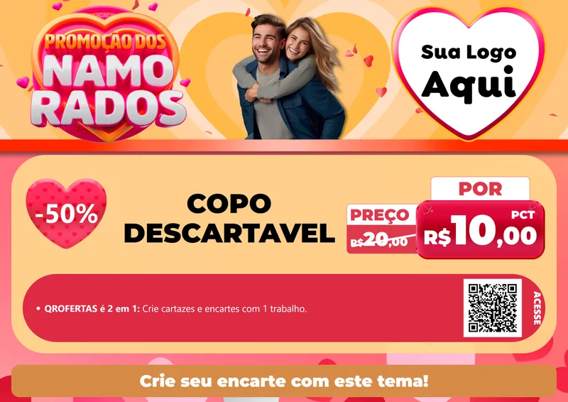 Modelo de Cartaz para Cartaz A4 Horizontal com o tema Promoção dos Namorados para Embalagens