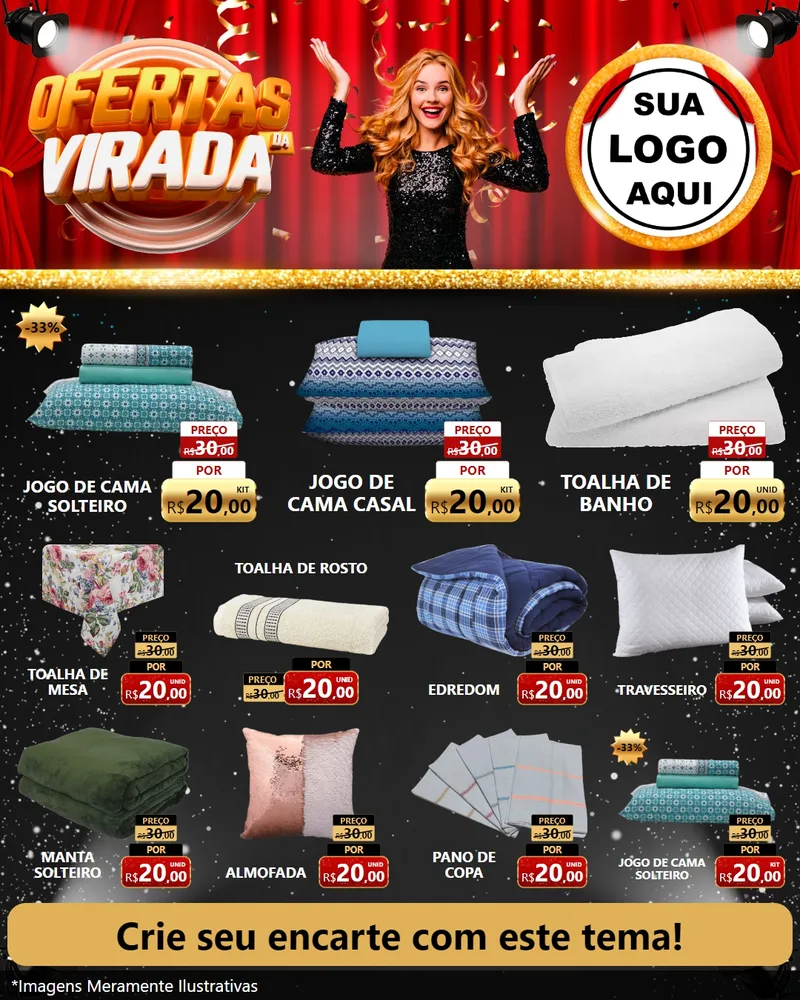 Modelo de Rede Social para Feed Instagram com o tema Ofertas da Virada para Cama, Mesa e Banho