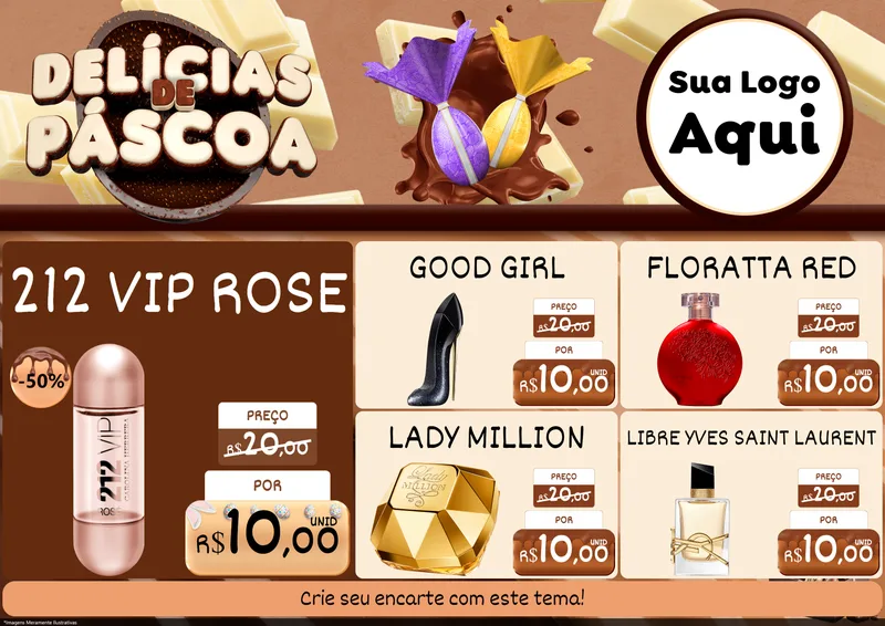 Modelo de Encarte para Encarte A4 Horizontal com o tema Delícias de Páscoa para Perfumes