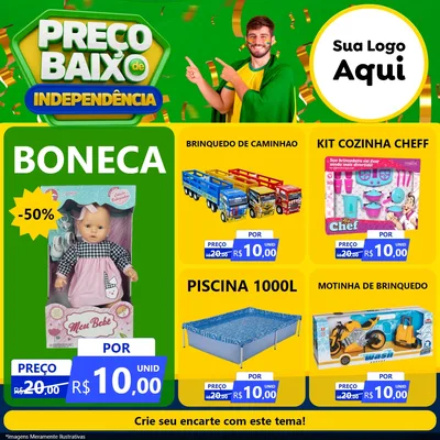 Modelo de Rede Social para Feed Facebook com o tema Preço Baixo de Independência para Brinquedos