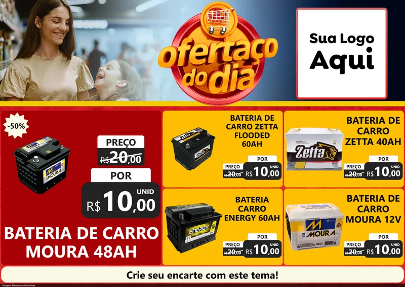 Modelo de Encarte para Encarte A4 Horizontal com o tema Ofertaço Do Dia para Baterias Elétricas