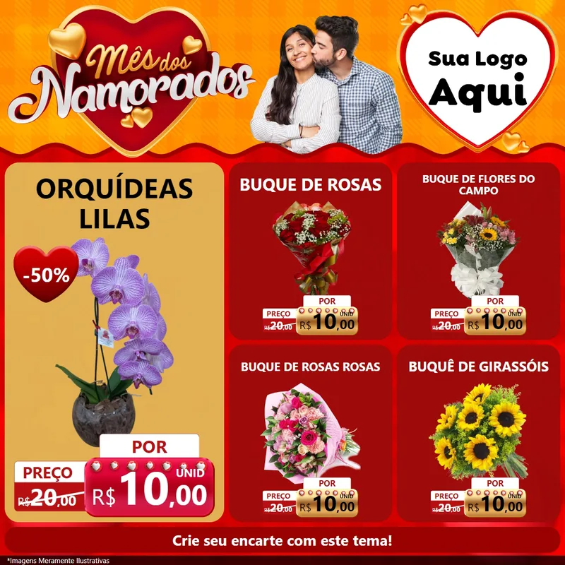 Modelo de Rede Social para Feed Facebook com o tema Mês dos Namorados para Floricultura e jardim
