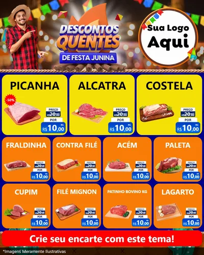 Modelo de Rede Social para Feed Instagram com o tema Descontos Quentes de Festa Junina para Açougue