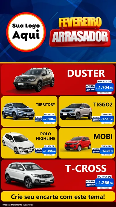 Modelo de TV para TV Vertical com o tema Fevereiro Arrasador para Concessionaria de Carros