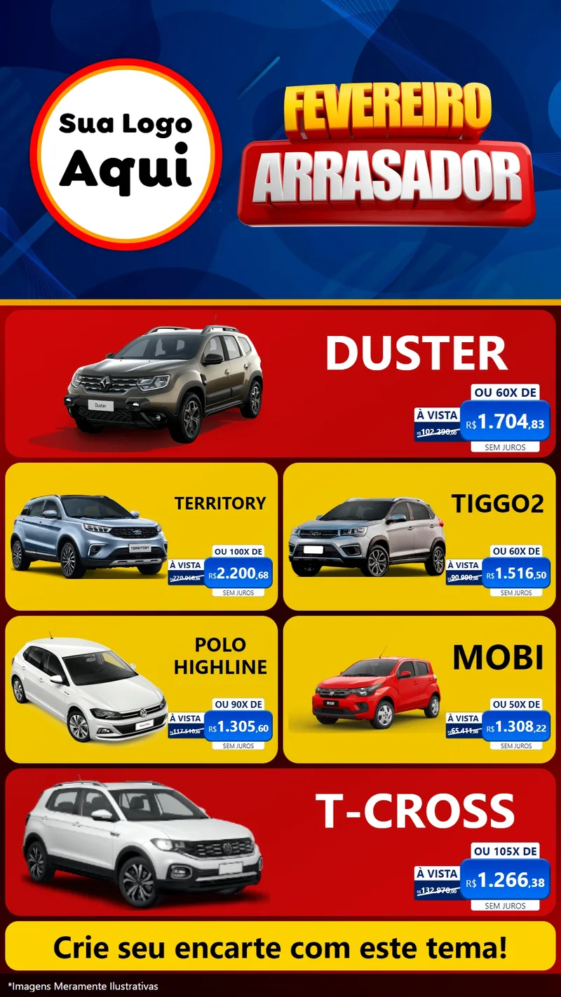 Modelo de TV para TV Vertical com o tema Fevereiro Arrasador para Concessionaria de Carros