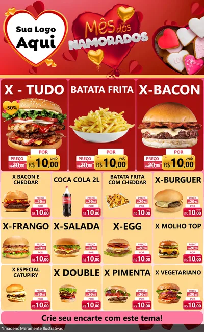 Modelo de Encarte para Encarte Grande com o tema Mês dos Namorados para Hamburgueria