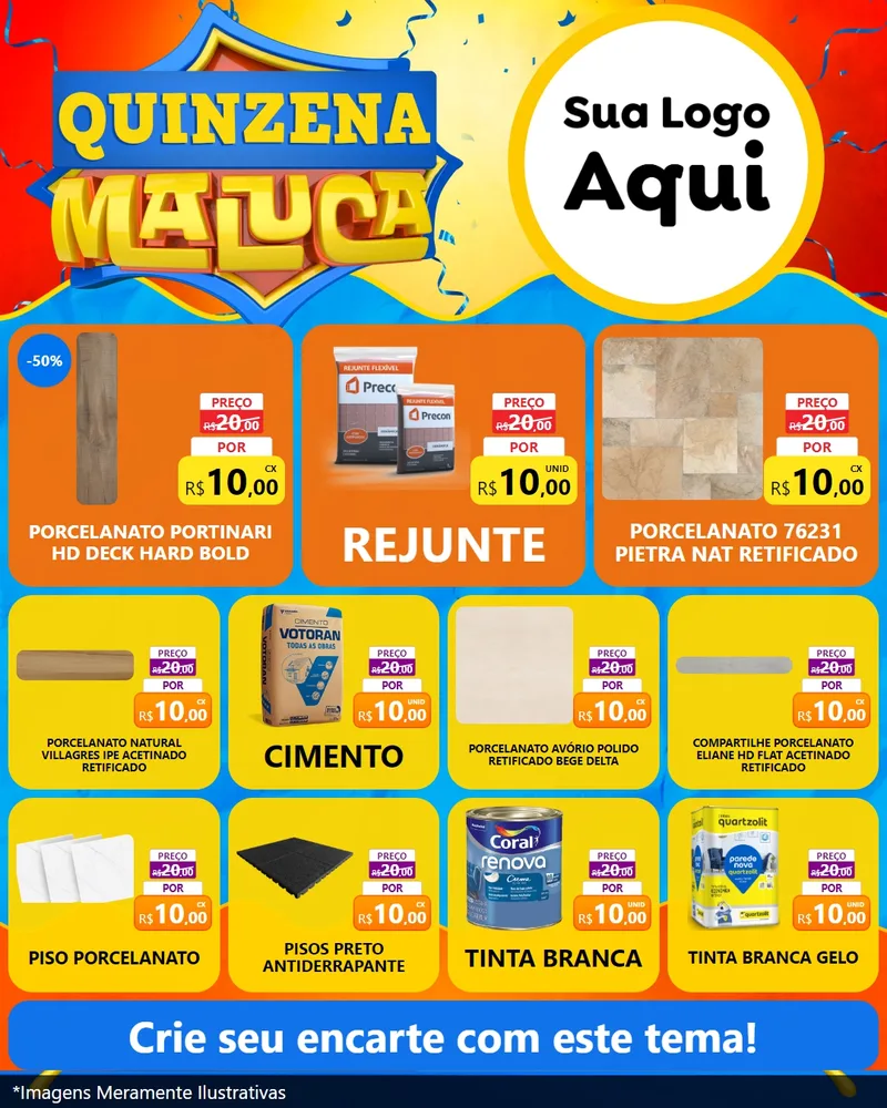 Modelo de Rede Social para Feed Instagram com o tema Quinzena Maluca para Pisos e revestimentos