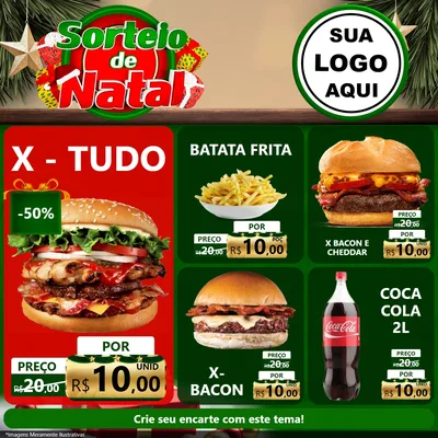 Modelo de Rede Social para Feed Facebook com o tema Sorteio de Natal para Hamburgueria