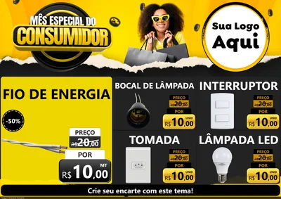 Modelo de Encarte para Encarte A4 Horizontal com o tema Mês Especial do Consumidor para Materiais Elétricos