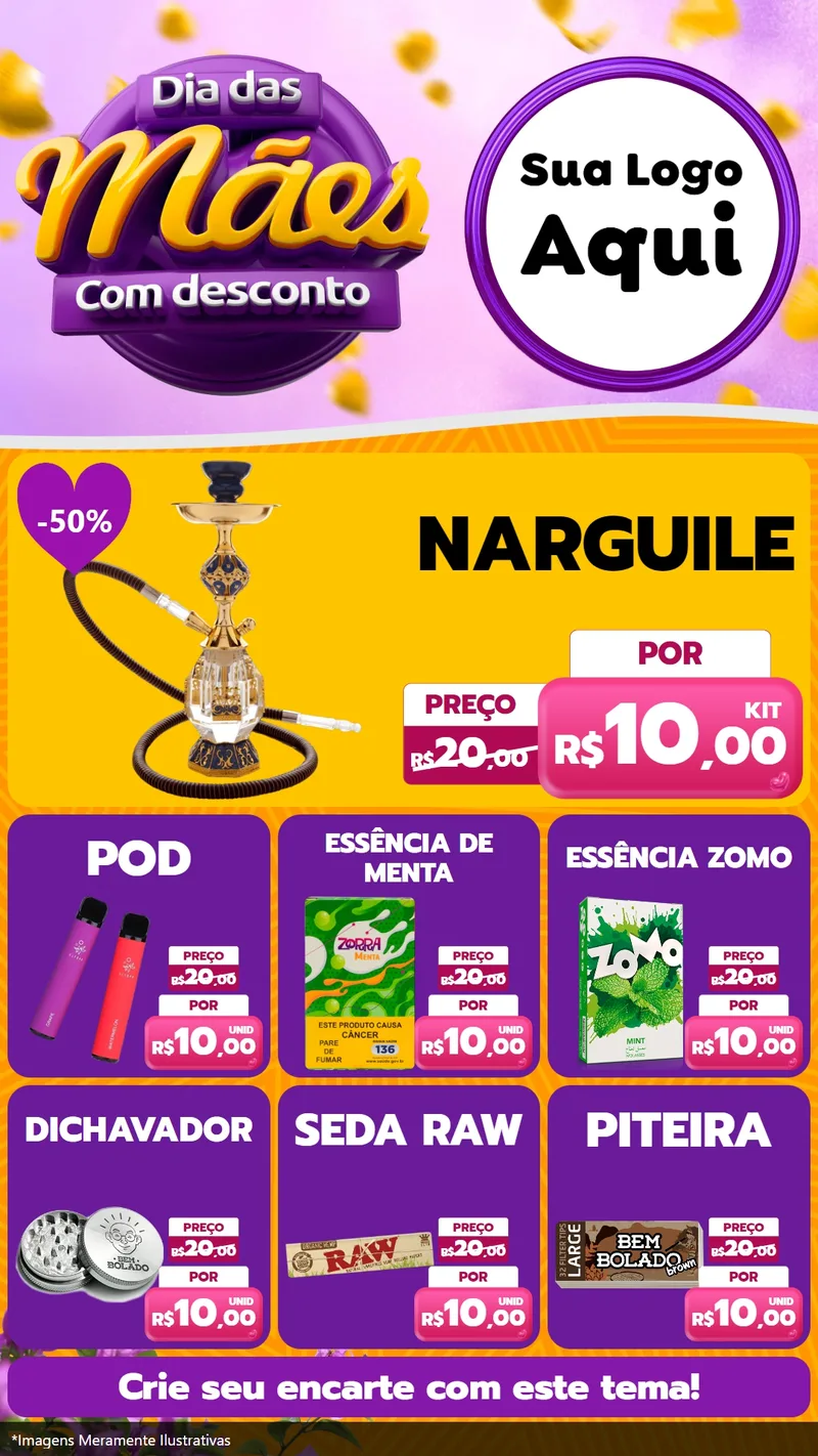 Modelo de Rede Social para Stories com o tema Dia das Mães com Desconto para Tabacaria