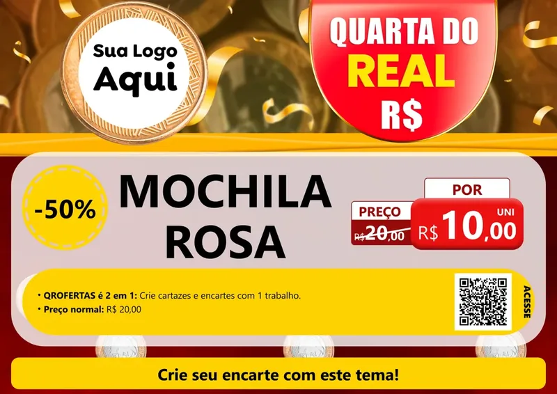 Modelo de Cartaz para Cartaz A4 Horizontal com o tema Quarta do Real para Papelaria